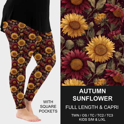 B308 - Preorder Autumn Sunflower Leggings w/ Pockets (Closes 8/16. ETA: late Oct.)