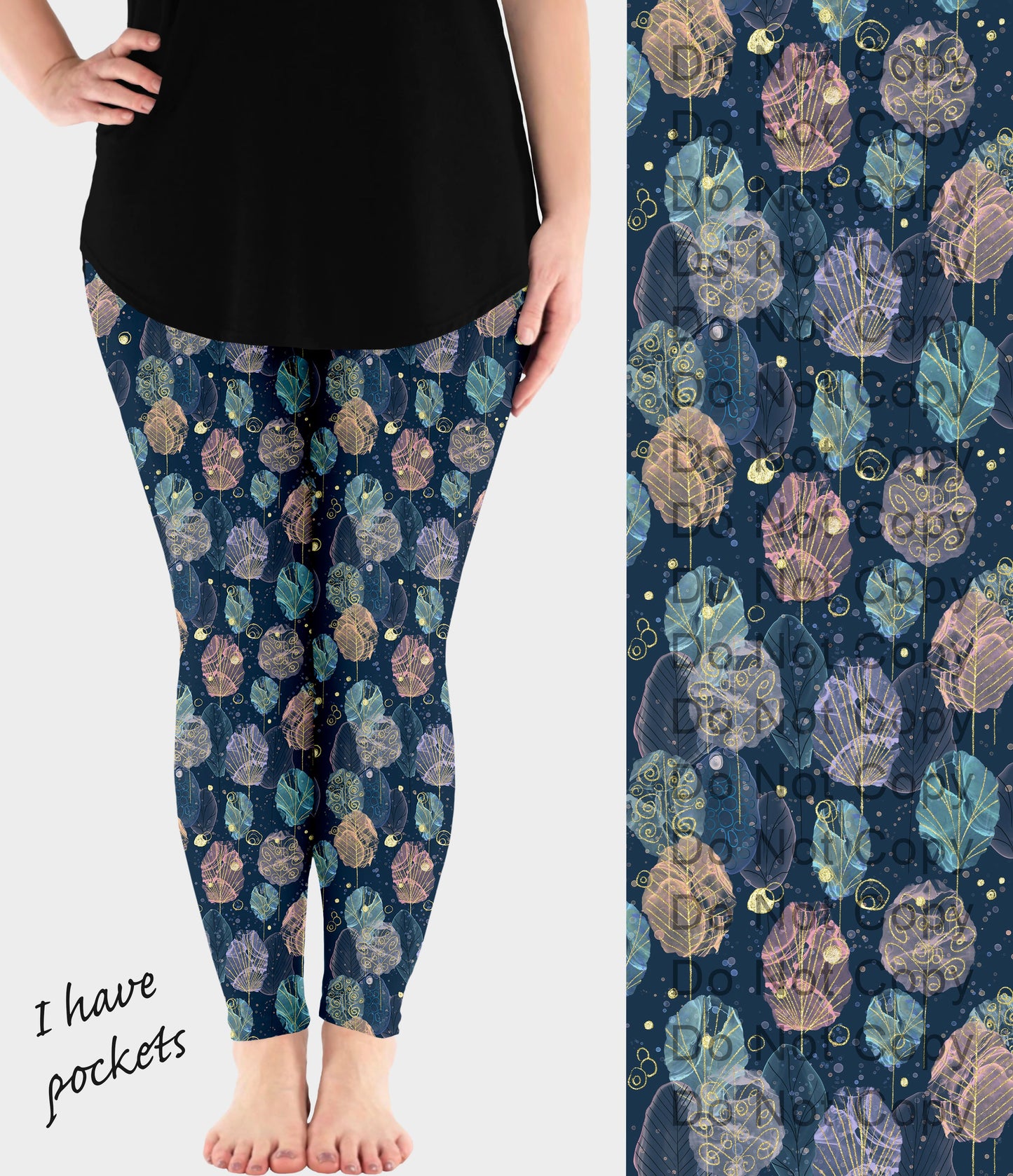 RTS - Alcohol Ink Leaves Leggings w/ Pockets