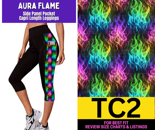 Aura Flame Side Panel Pocket Capri Length Leggings