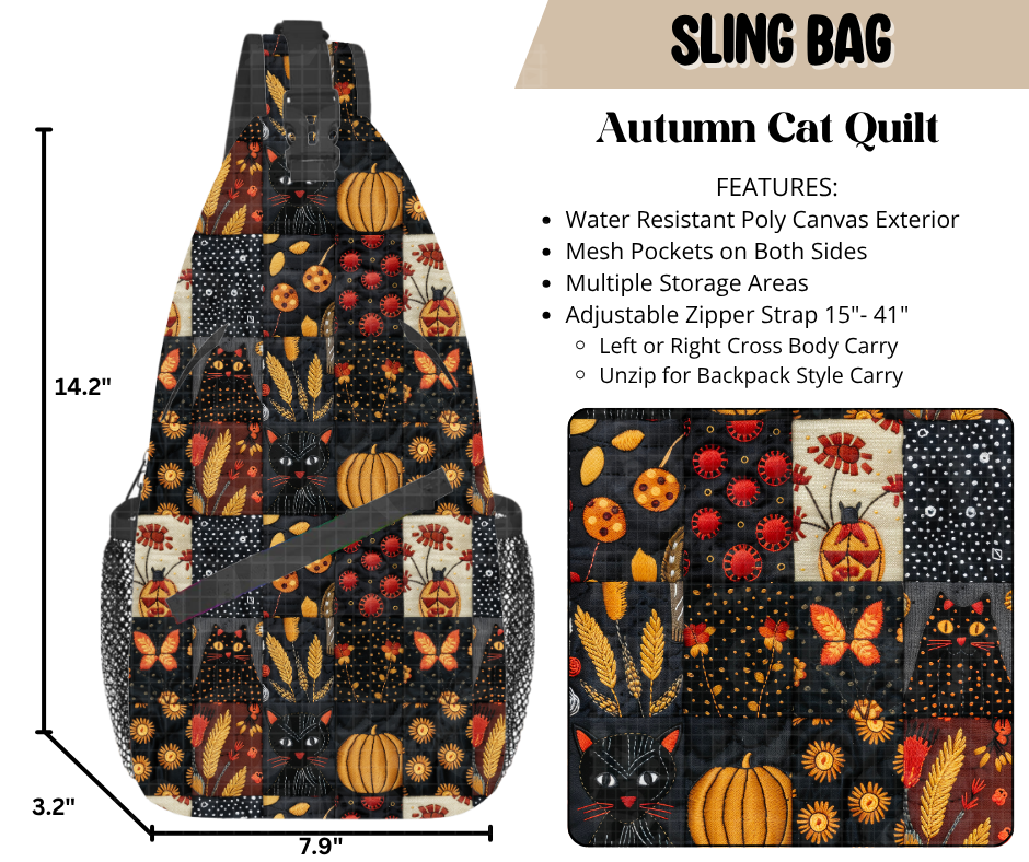 Autumn Cat Quilt Sling Bag