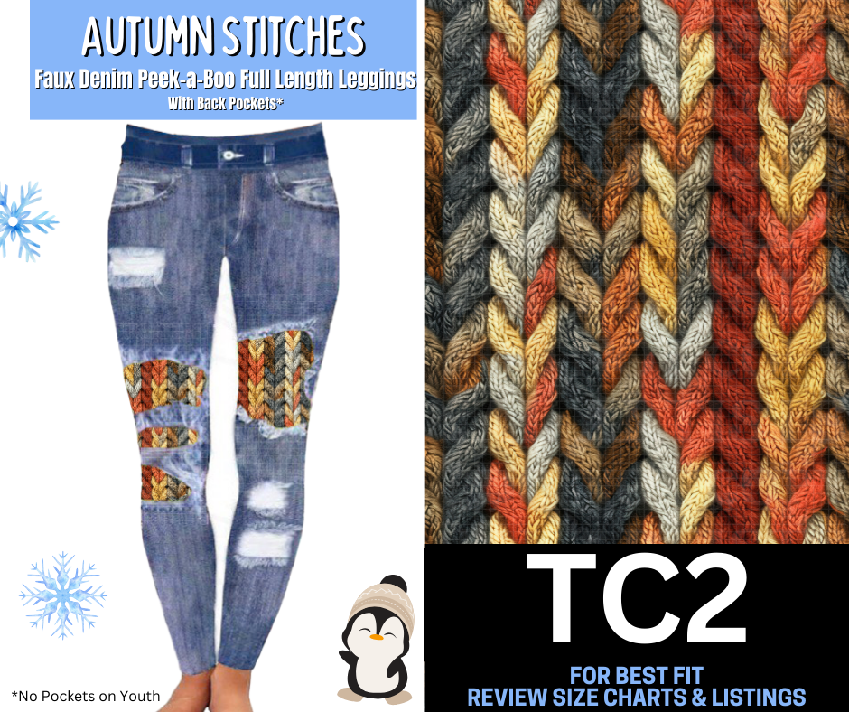 Autumn Stitches Faux Denim Full Length Peekaboo Leggings