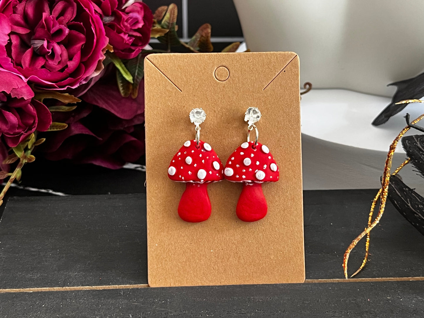 Red Toadstool Spooky Stud Earrings