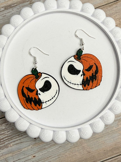 Half Jack Pumpkin- 3D Printed Earrings - Halloween