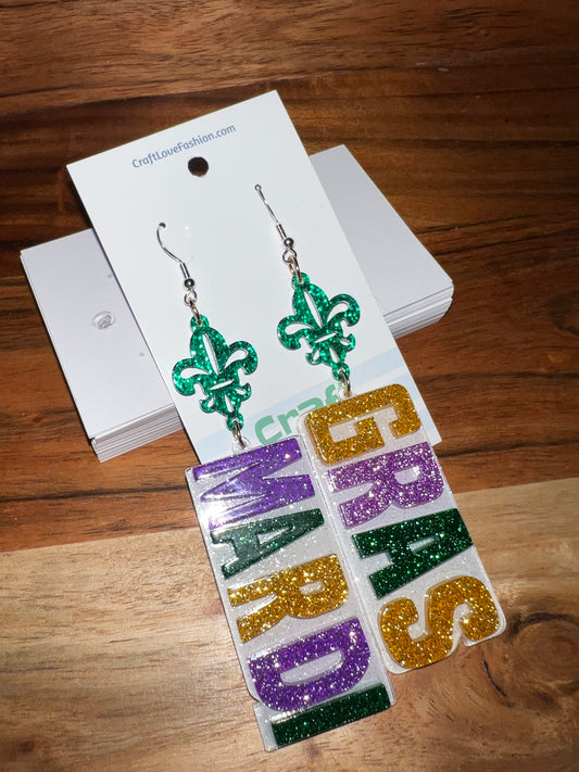 Mardi Gras Bricks- Acrylic Earrings- Mardi Gras