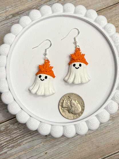 Maple Ghostie- 3D Printed Earrings - Halloween