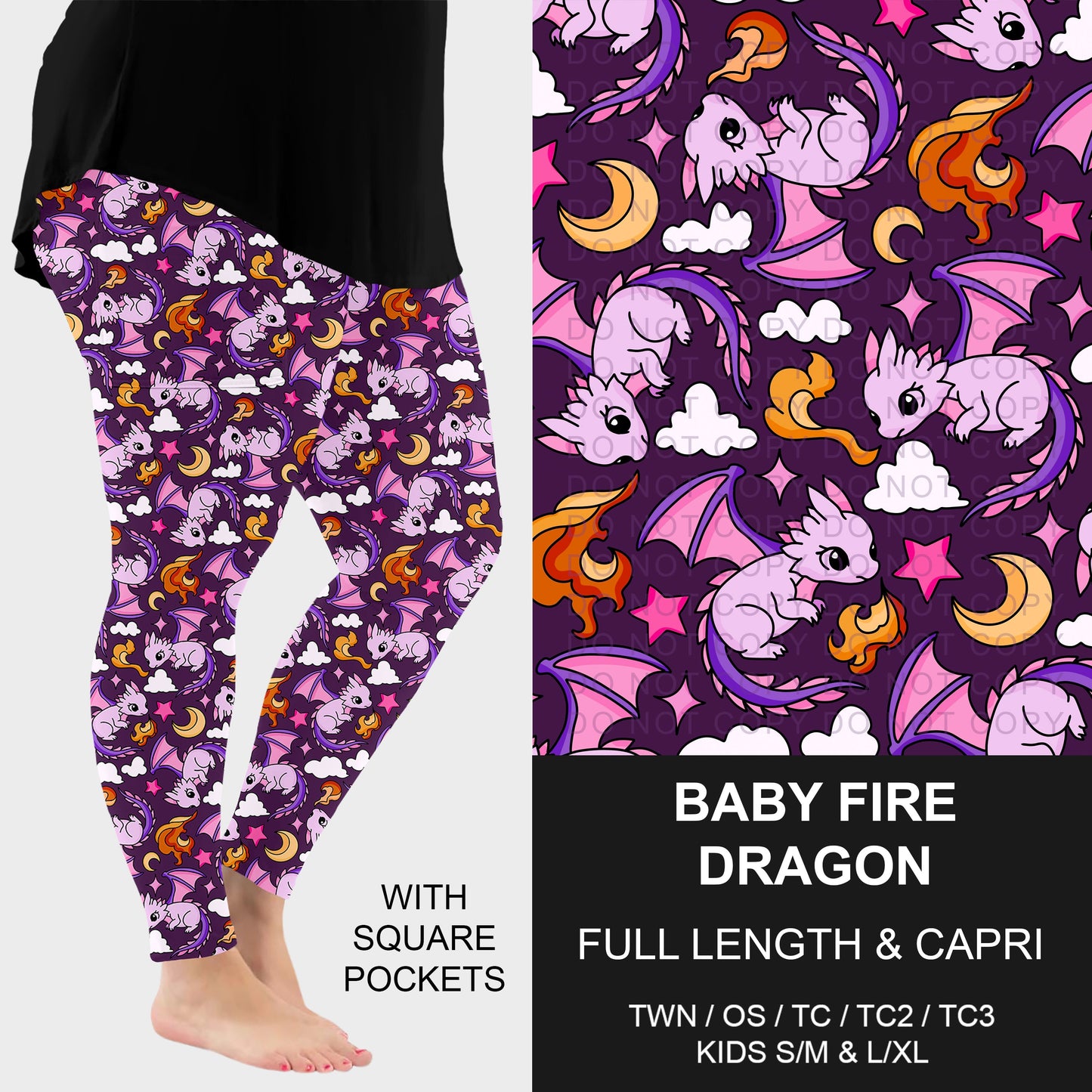 B310 - Preorder Baby Fire Dragon Leggings w/ Pockets (Closes 8/30. ETA: late Oct.)