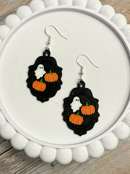 Ghost Pumpkin Cameo- 3D Printed Earrings - Halloween