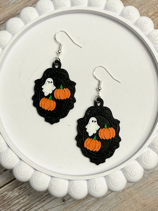 Ghost Pumpkin Cameo- 3D Printed Earrings - Halloween