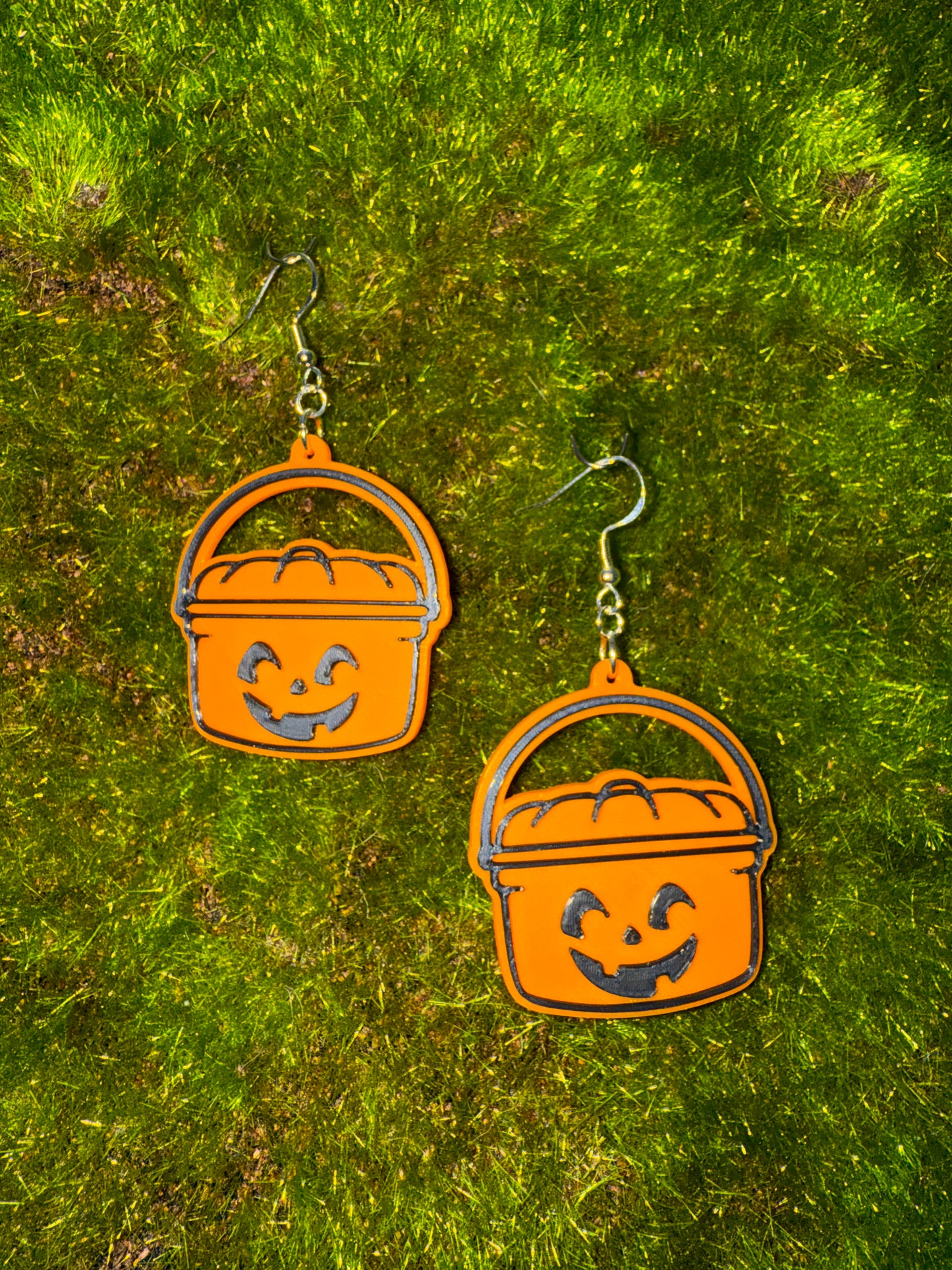 Pumpkin Bucket- 3D Printed Earrings - Halloween