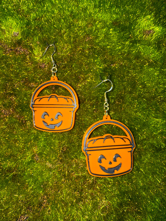 Pumpkin Bucket- 3D Printed Earrings - Halloween