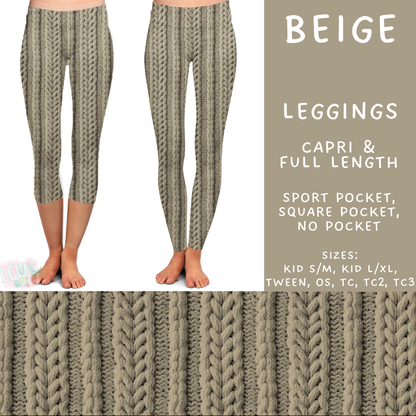 Batch #596 - Sweater Weather - Closes 10/9 - ETA early Dec - Beige Full and Capri Length Leggings