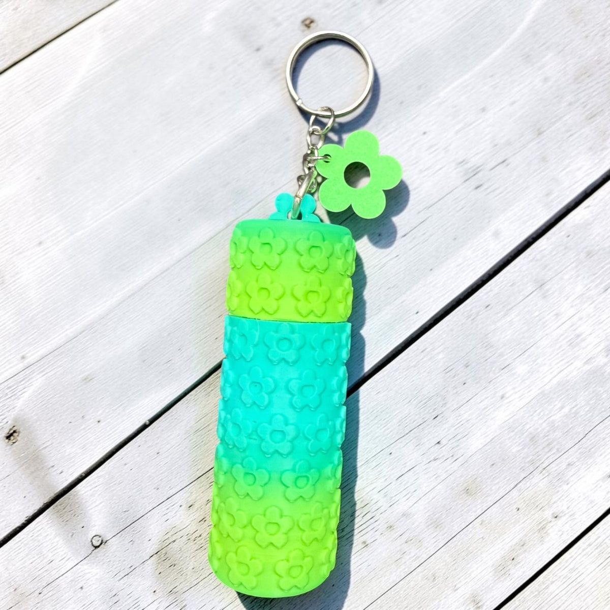 Floral Holder Keychain- 3D print- green/aqua