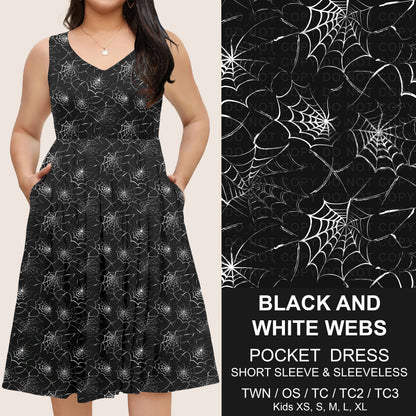 B302 - Preorder Black and White Webs Pocket Dress (Closes 7/24. ETA: early Oct)