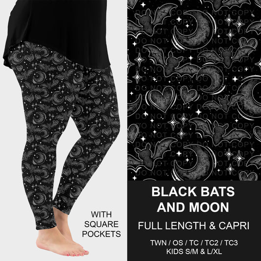 B295 - Preorder Black Bats and Moon Leggings w/ Pockets (Closes 6/14. ETA: late Aug.)