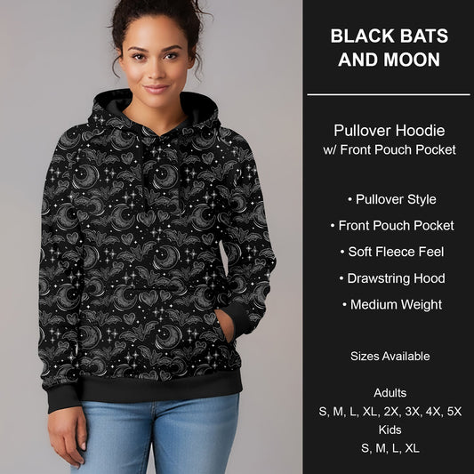 B295 - Preorder Black Bats and Moon Pullover Hoodie (Closes 6/14. ETA late Aug.)