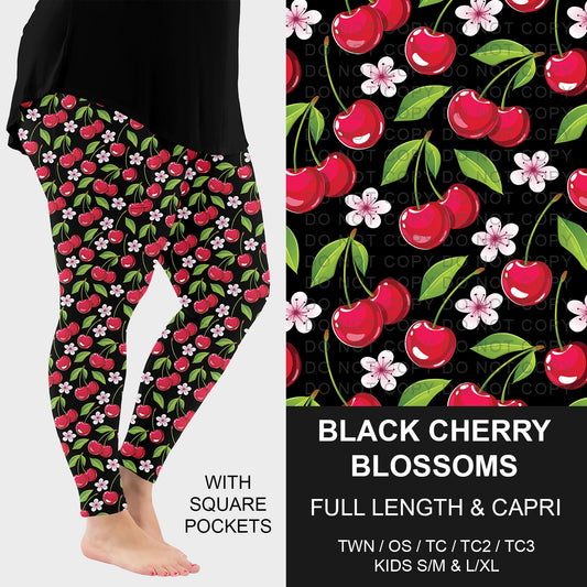 B294 - Preorder Black Cherry Blossoms Leggings w/ Pockets (Closes 6/07. ETA: early Aug.)