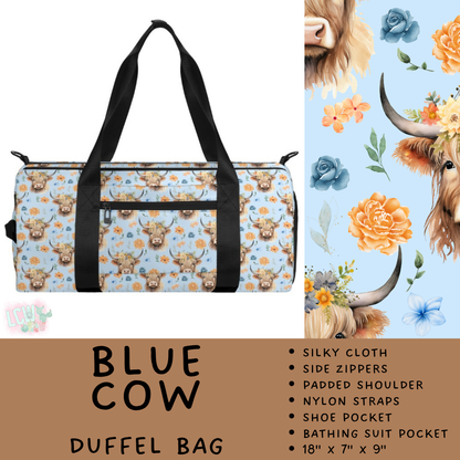 Batch #609 - Travel Collection 2 - Closes 11/6 - ETA early Jan - Blue Cow Duffel Bag