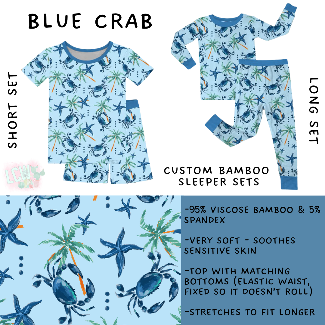 Batch #533 - Little Dreamers 8 - Closes 5/22 - ETA mid July - Blue Crab Bamboo Short and Long Sleeper Set