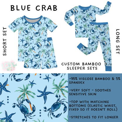 Batch #533 - Little Dreamers 8 - Closes 5/22 - ETA mid July - Blue Crab Bamboo Short and Long Sleeper Set