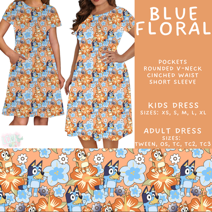Batch #555 - Cool Characters 7 - Closes 7/13 - ETA mid Sept - Blue Floral Adult & Kids Dresses
