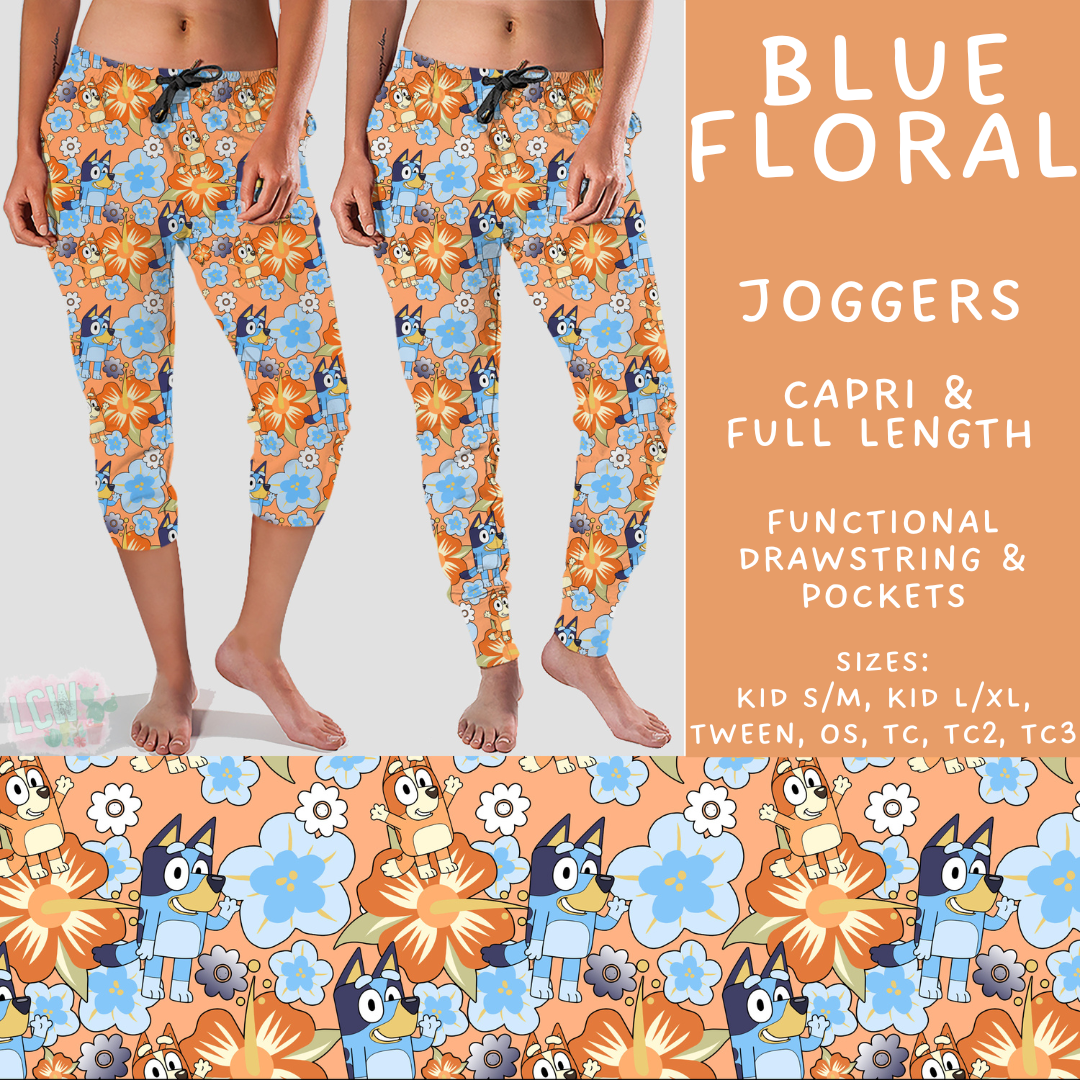 Batch #555 - Cool Characters 7 - Closes 7/13 - ETA mid Sept - Blue Floral Full and Capri Length Joggers