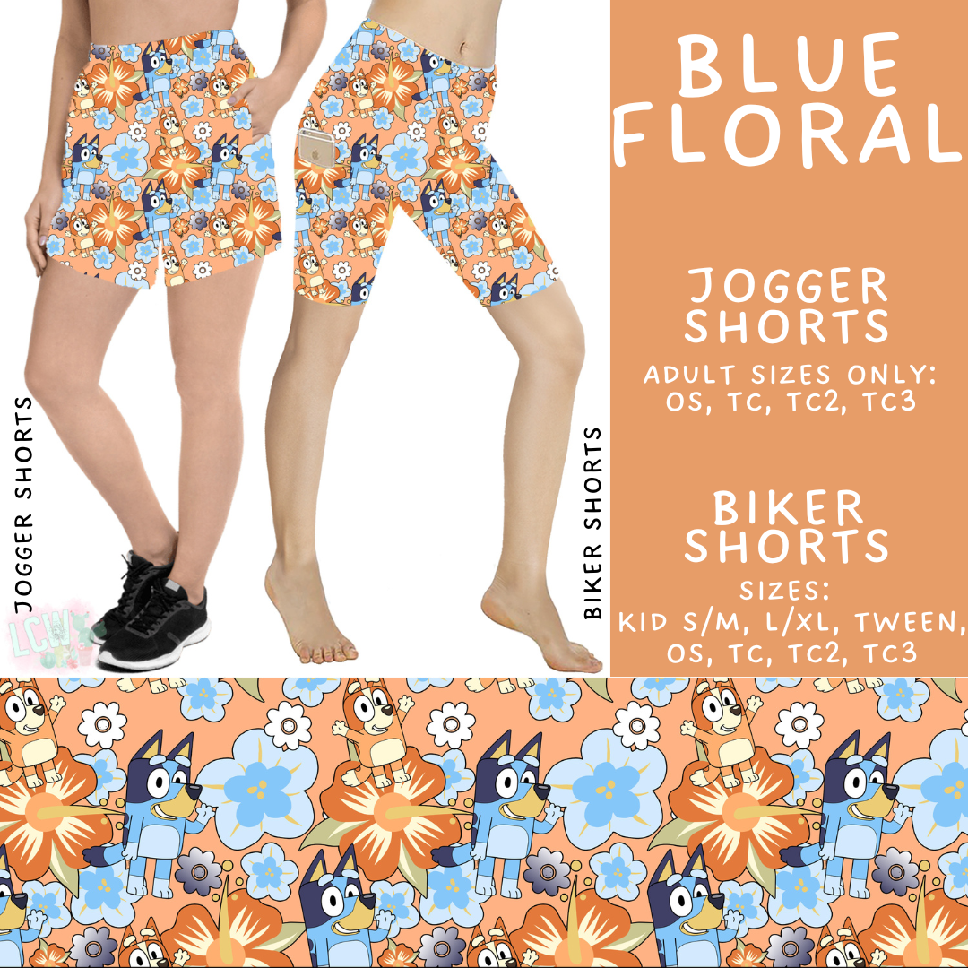 Batch #555 - Cool Characters 7 - Closes 7/13 - ETA mid Sept - Blue Floral Biker & Jogger Shorts