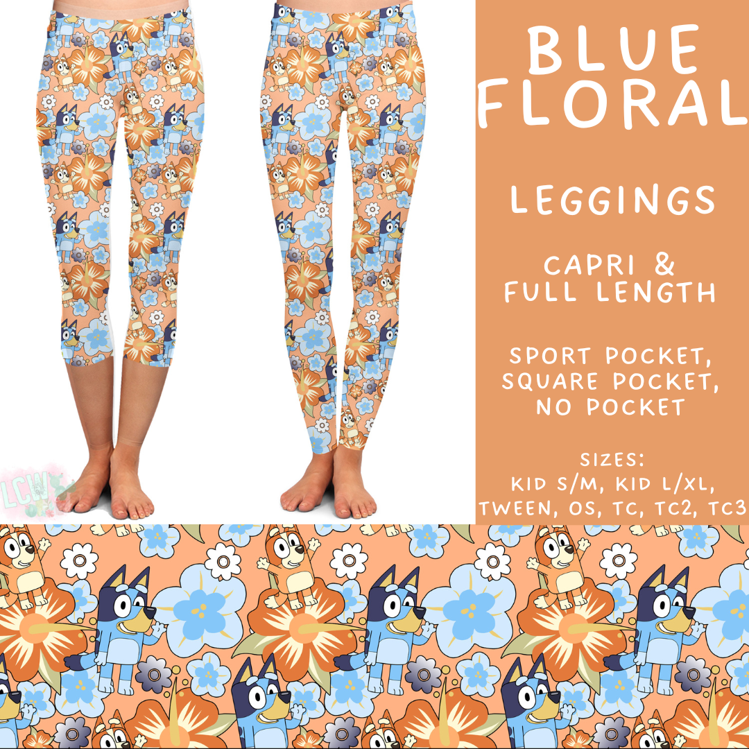 Batch #555 - Cool Characters 7 - Closes 7/13 - ETA mid Sept - Blue Floral Full and Capri Length Leggings