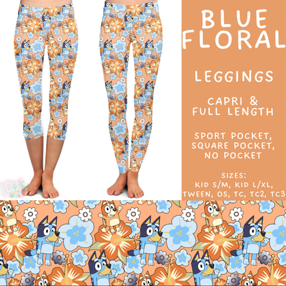Batch #555 - Cool Characters 7 - Closes 7/13 - ETA mid Sept - Blue Floral Full and Capri Length Leggings