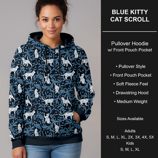 B266 - Preorder Blue Kitty Cat Scroll Pullover Hoodie (Closes 12/17. ETA late Feb.)