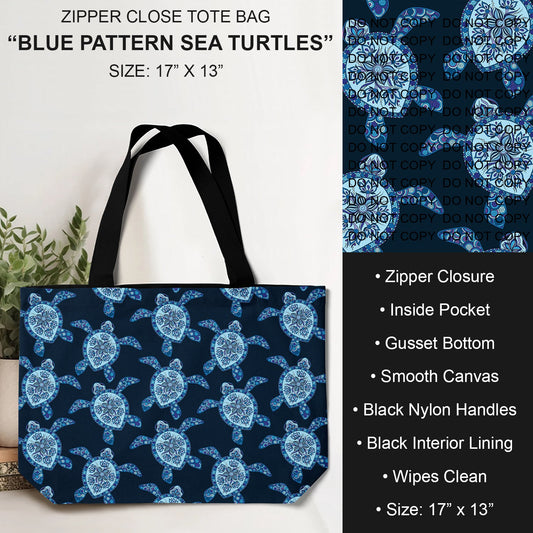 B232 - Preorder Blue Pattern Sea Turtles Tote Bag (Closes 6/04. ETA: late July)