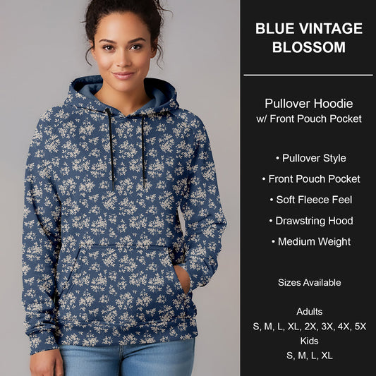 B266 - Preorder Blue Vintage Blossom Pullover Hoodie (Closes 12/17. ETA late Feb.)
