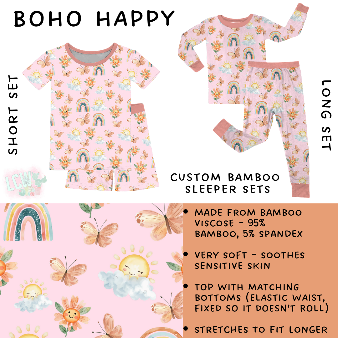 Ready To Ship  - Boho Happy Bamboo Long Sleeper Set - 3T