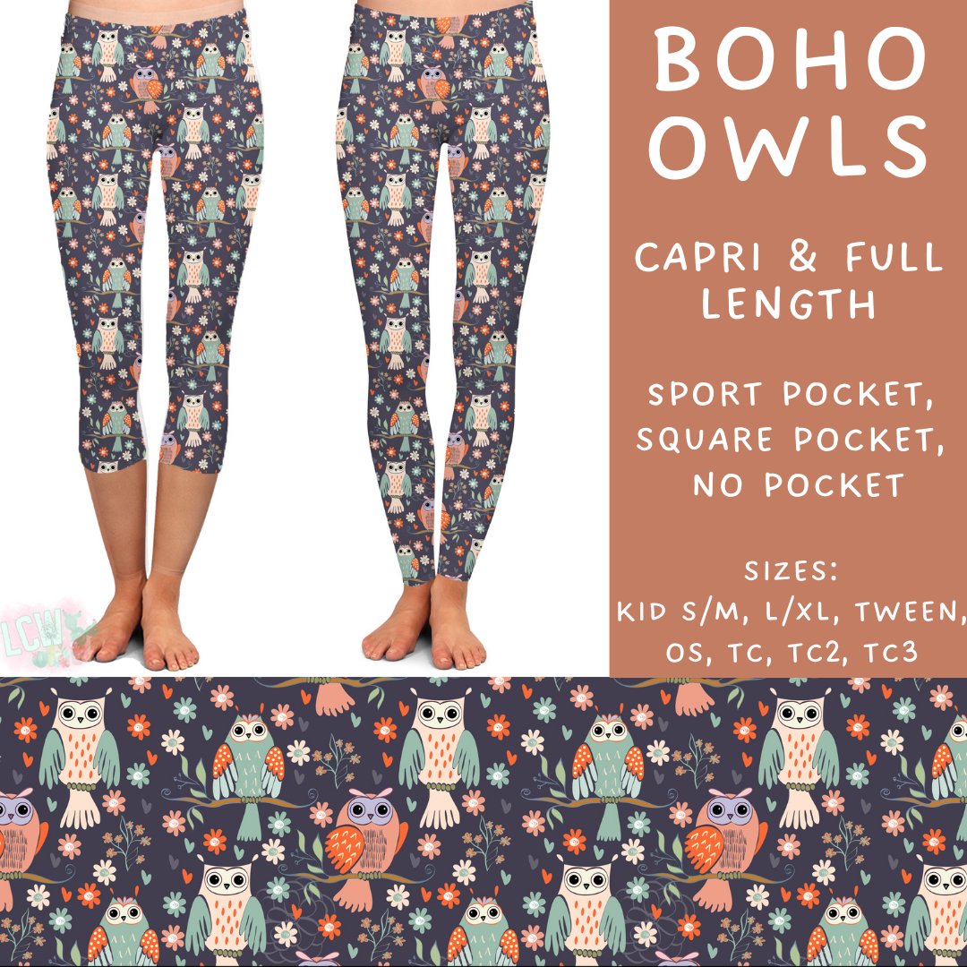 Batch #277 - December Request Run - Closes 1/27 - ETA late March - Boho Owls Full and Capri Length Leggings