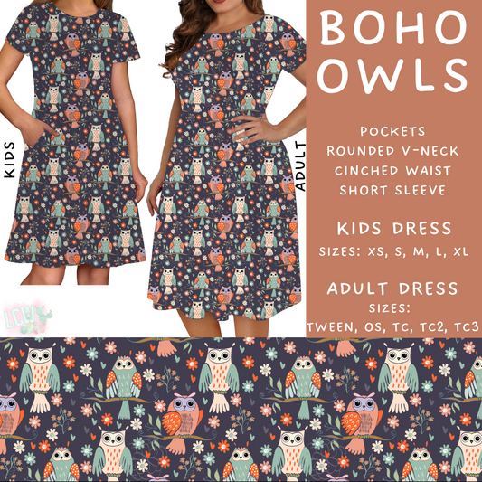 Batch #277 - December Request Run - Closes 1/27 - ETA late March - Boho Owls Adult & Kids Dresses