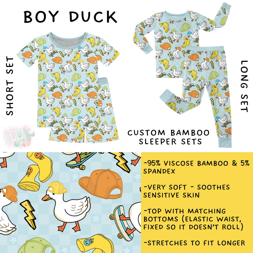 Batch #470 - Little Dreamers 7 - Closes 12/31 - ETA late Feb - Boy Duck Bamboo Short and Long Sleeper Set