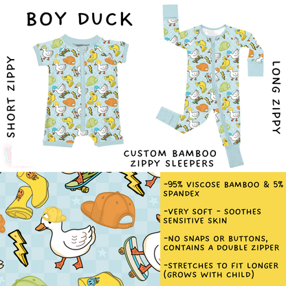 Batch #470 - Little Dreamers 7 - Closes 12/31 - ETA late Feb - Boy Duck Short and Long Zippy Sleeper