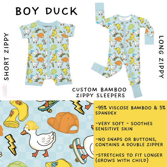 Batch #470 - Little Dreamers 7 - Closes 12/31 - ETA late Feb - Boy Duck Short and Long Zippy Sleeper