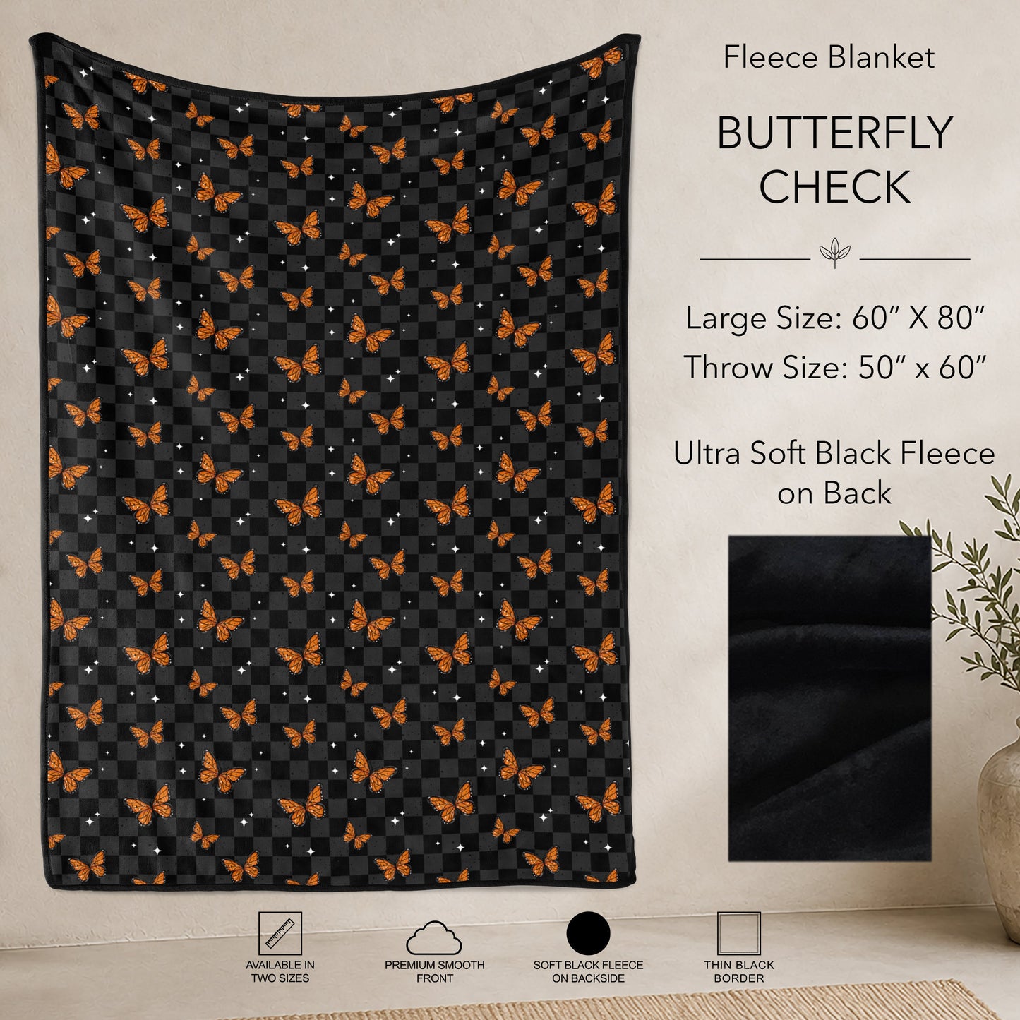 B304 - Pre-Order Butterfly Check Fleece Blanket (Closes 7/31. ETA: early Oct)