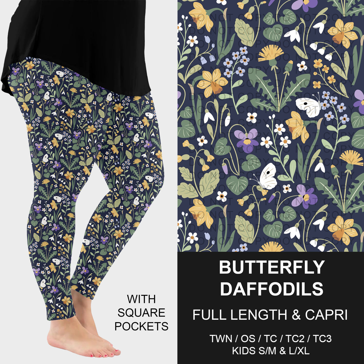 B316 - Preorder Butterfly Daffodils Leggings w/ Pockets (Closes 10/11. ETA: mid Dec.)