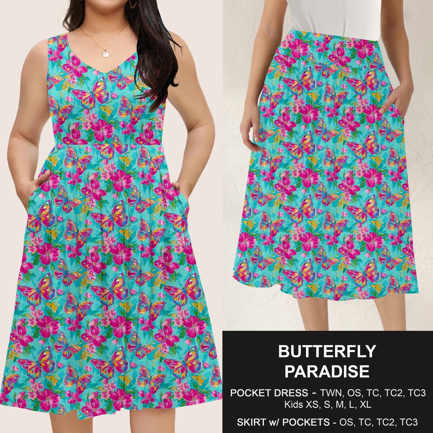 B285 - Preorder Butterfly Paradise Dress/Skirt with Pockets (Closes 4/15. ETA: mid June)