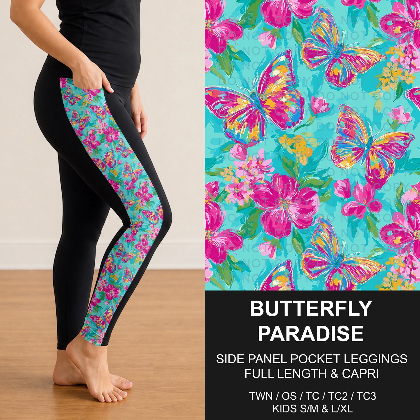 B298 - Preorder Butterfly Paradise Side Panel Pocket Leggings (Closes 7/05. ETA: early Sept.)