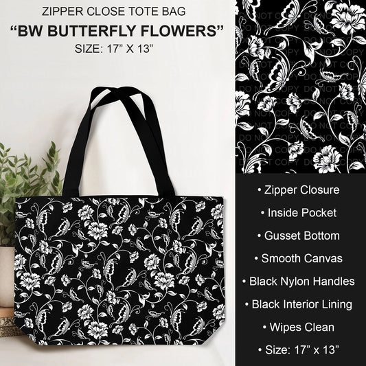 B232 - Preorder BW Butterfly Flowers Tote Bag (Closes 6/04. ETA: late July)