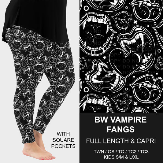 B295 - Preorder BW Vampire Fangs Leggings w/ Pockets (Closes 6/14. ETA: late Aug.)