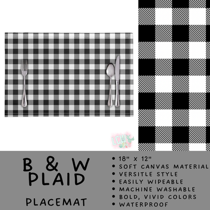 Batch #602 - Table Runners & Placemats - Closes 10/23 - ETA mid Dec - B & W Plaid Placemat
