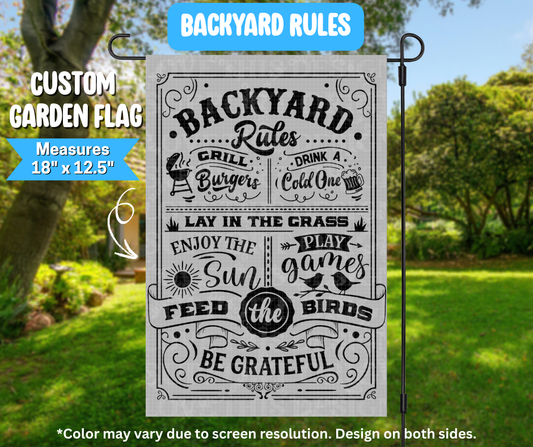 Backyard Rules Garden Flag