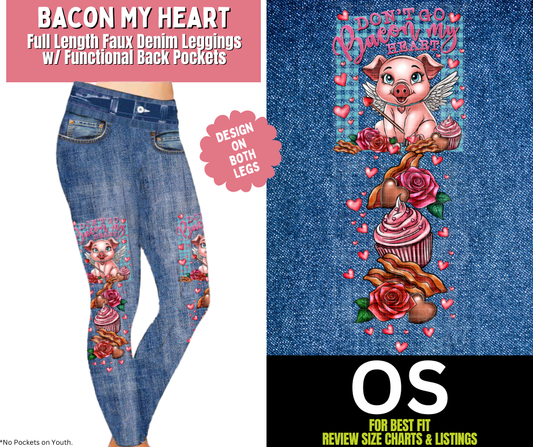 Bacon My Heart Full Length Faux Denim w/ Side Leg Designs