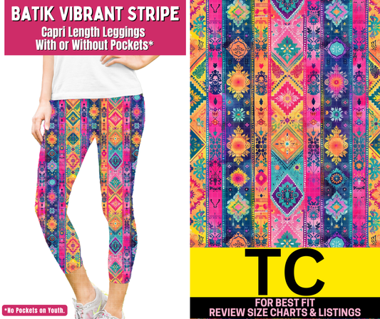 Batik Vibrant Stripe Capri Length Leggings w/ Pockets