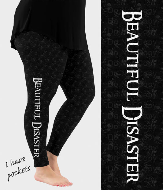 RTS - Beautiful Disaster Side Design Leggings w/ Pockets