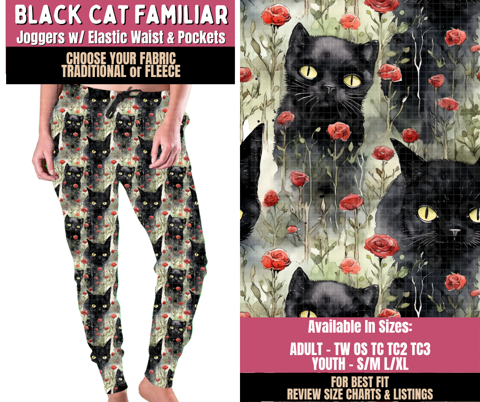 Preorder! Closes 10/1. ETA Dec. Black Cat Familiar Joggers Choose Fleece or Traditional