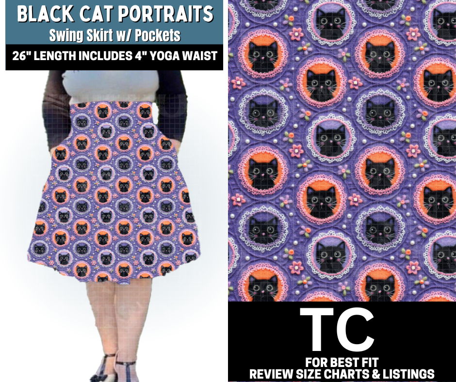 Black Cat Portraits Swing Skirt